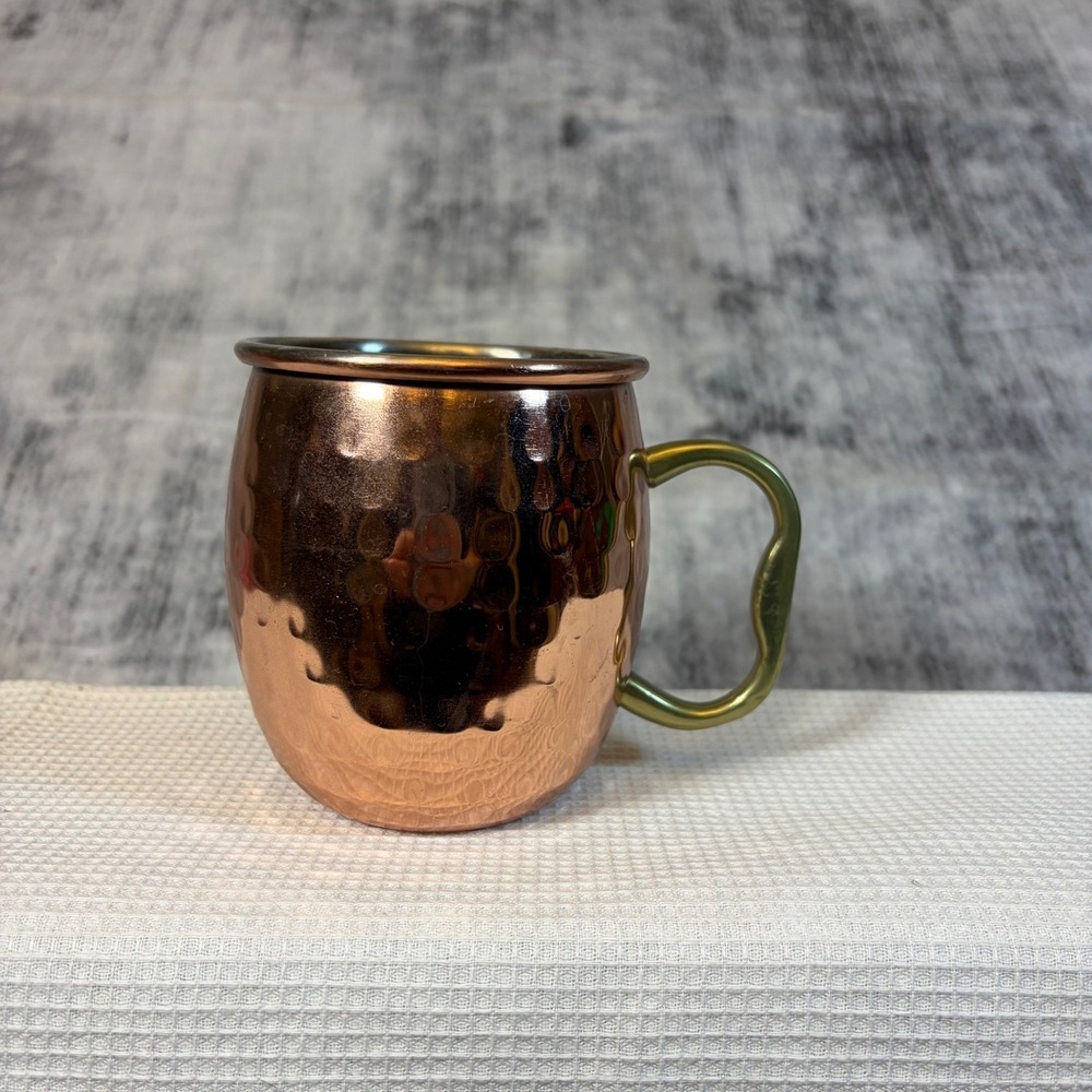 Hammered Copper Moscow Mule Mug Brass Handle Stainless Steel Lined Barware 4in